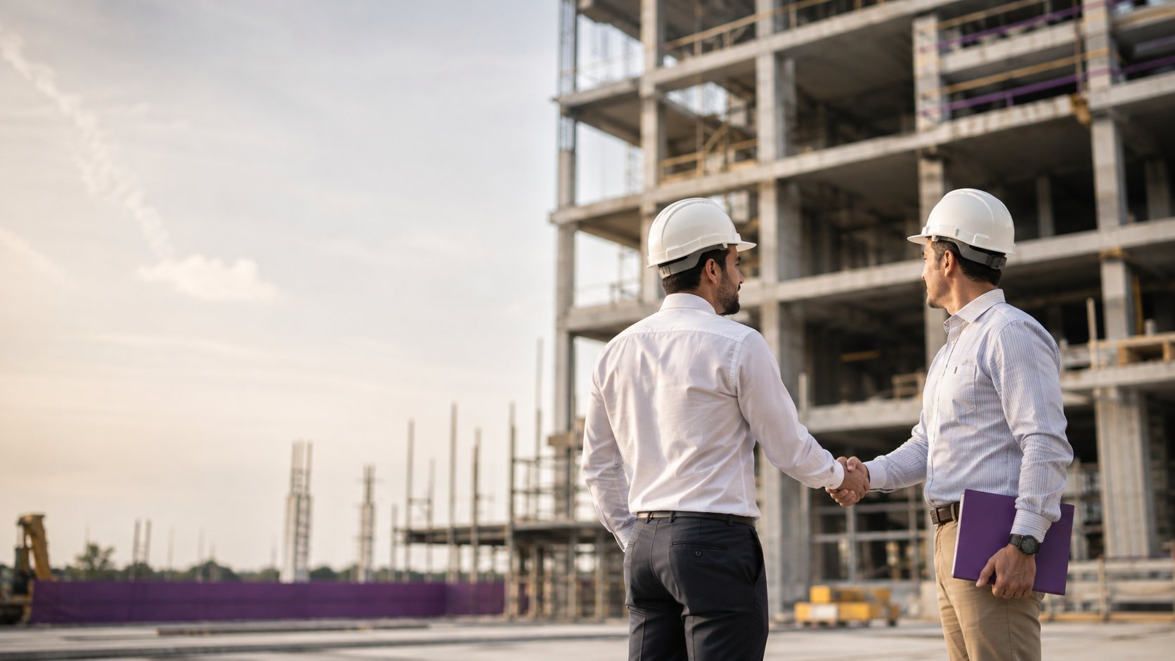 Aperto de mão em canteiro de obras