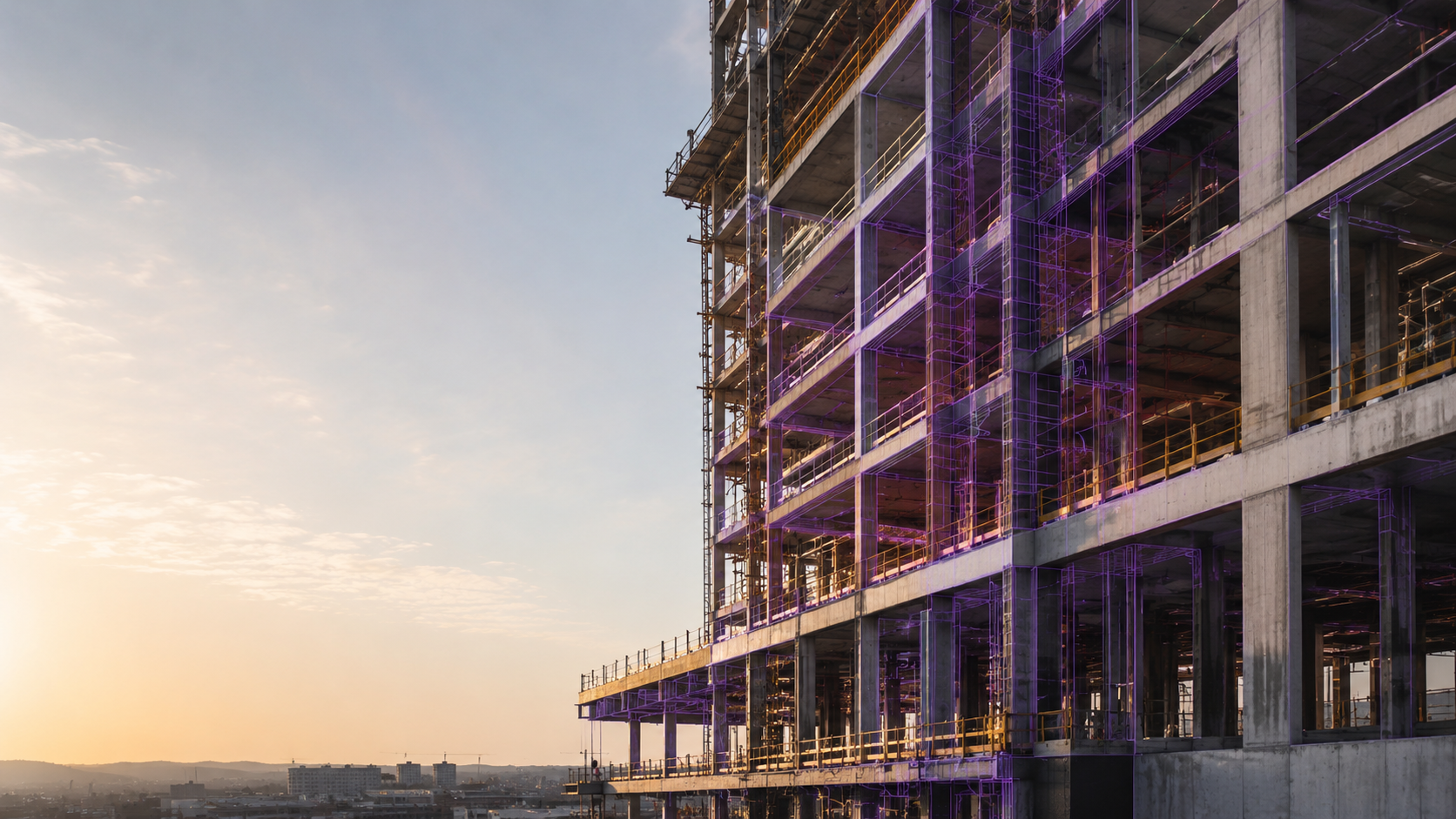 Estrutura em construção com sobreposição digital
